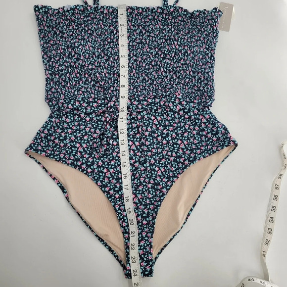 Chelsea 28 smocked floral blue one piece swimsuit scrunched top size Xlarge - Picture 7 of 8